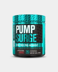 Jacked Factory Pump Surge Stim-Free Pre-Workout -Never backdown Jacked Factory Pump Surge Cherry Limeade20 front grey